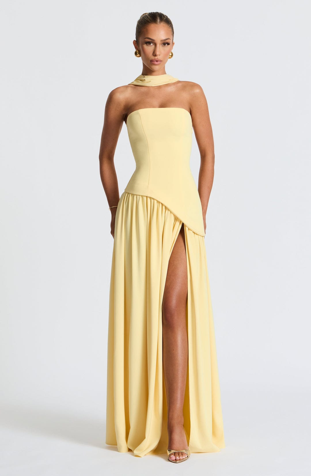 Modinzi Butter Yellow / 6 Eclipse Drama – Lace-Up Maxi Dress