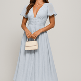 Modinzi Midi dress Blue / 8 (S) Elegant Puff Sleeve Button-Front Midi Dress