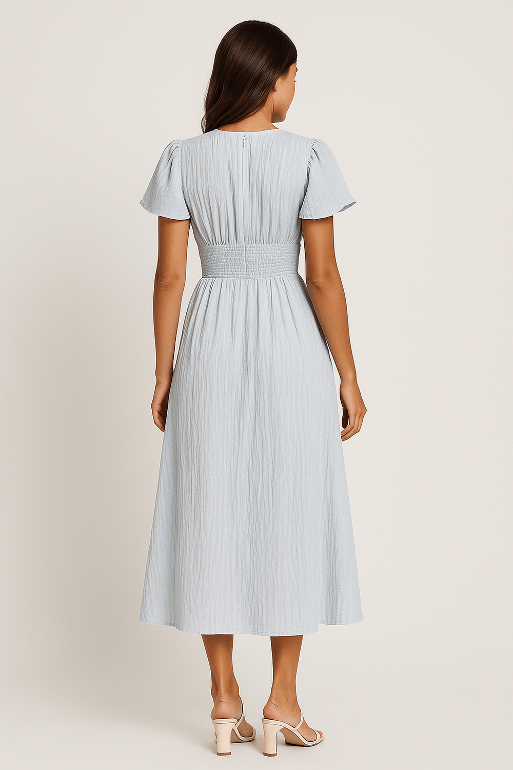 Modinzi Midi dress Elegant Puff Sleeve Button-Front Midi Dress