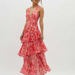 Modinzi Maxi dress dark pink / 8 (S) Elegant Ruffle Layer Maxi Dress – Strappy Back Formal Evening Dress