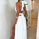 Modinzi Maxi dress Elenor Halter Maxi Dress – Elegant Backless Gown with Side Slit