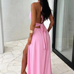 Modinzi Maxi dress Elenor Halter Maxi Dress – Elegant Backless Gown with Side Slit