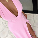 Modinzi Maxi dress Elenor Halter Maxi Dress – Elegant Backless Gown with Side Slit