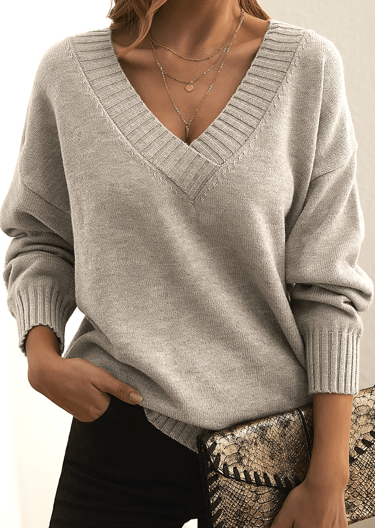 Modinzi Elowen Knit – Deep V Ribbed Sweater