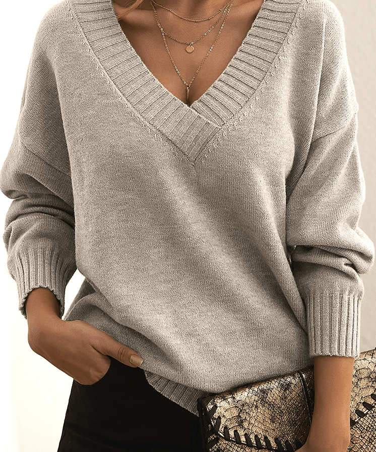 Modinzi Elowen Knit – Deep V Ribbed Sweater