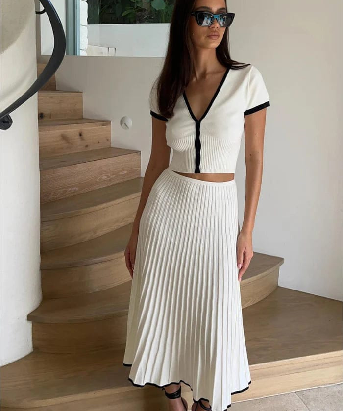 Modinzi White / 6 (XS) Emelia Mariah – Contrast Knit Midi Set