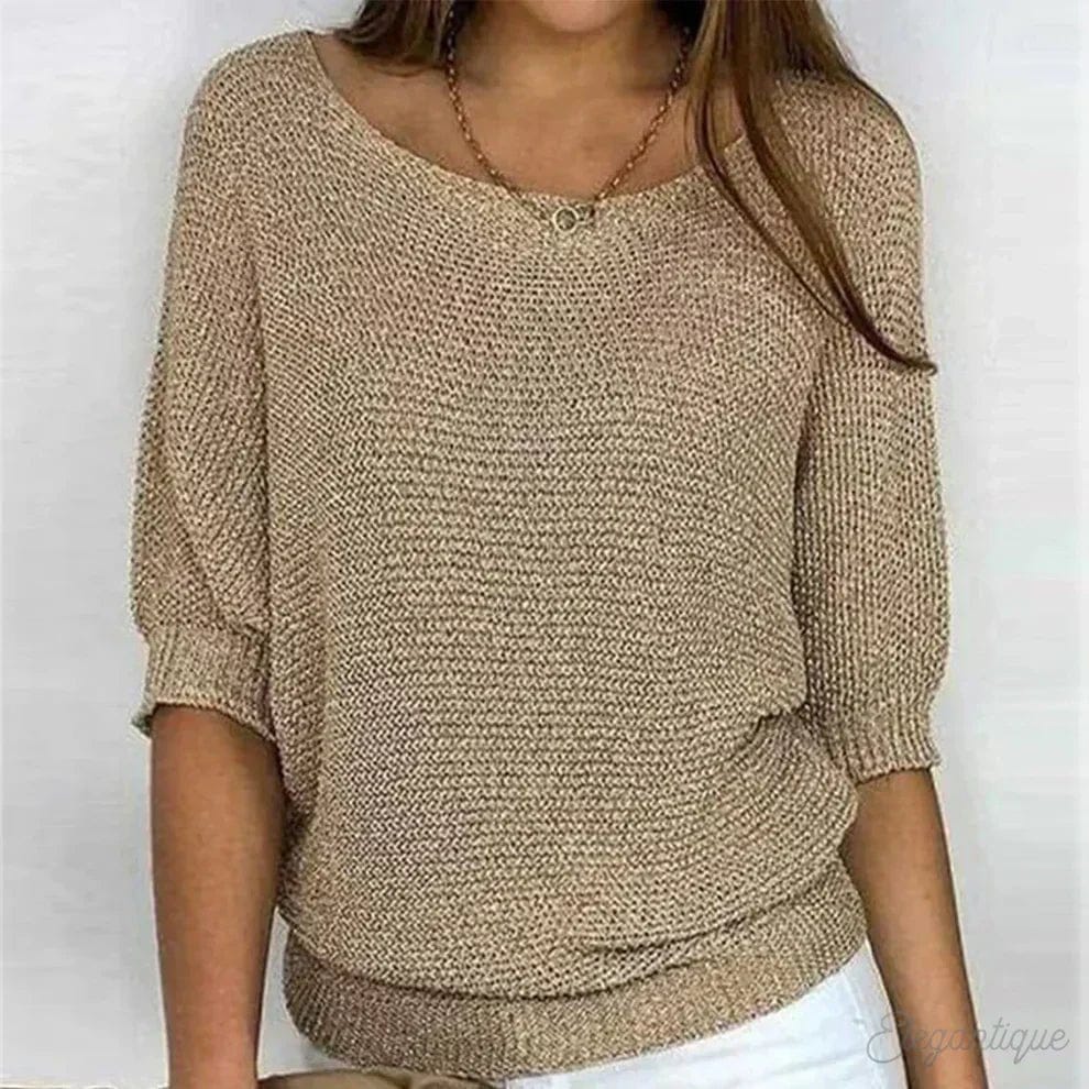 Modinzi Beige / 6 (XS) Eunice Loft – Relaxed Knit Half-Sleeve Top