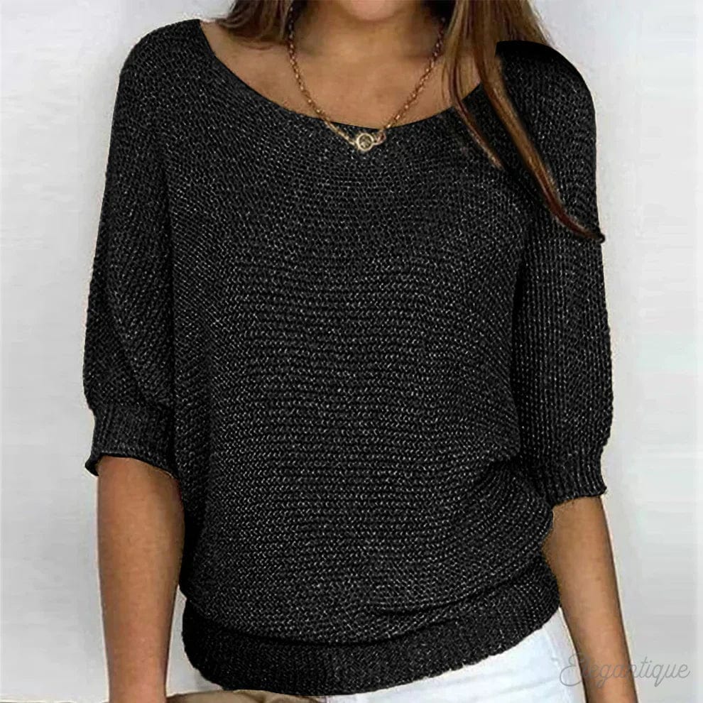 Modinzi black / 6 (XS) Eunice Loft – Relaxed Knit Half-Sleeve Top