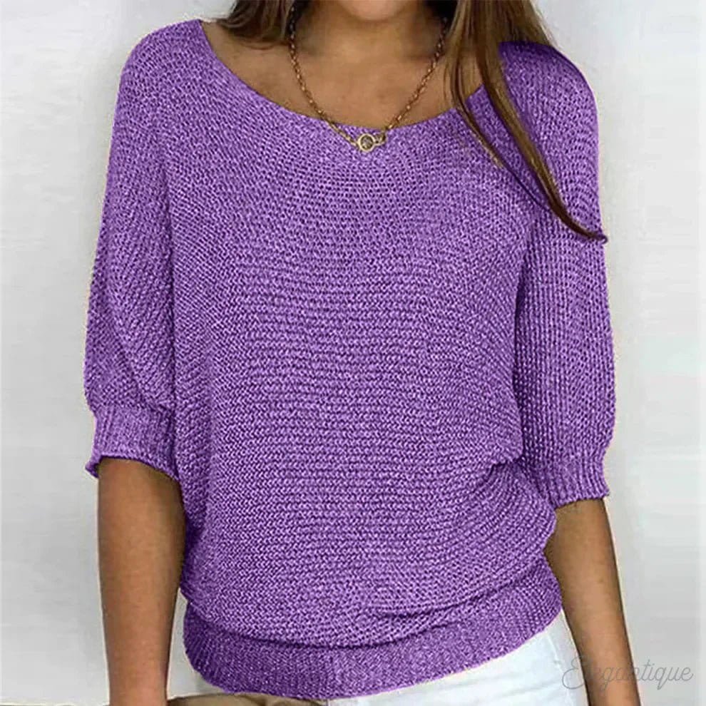 Modinzi Purple / 6 (XS) Eunice Loft – Relaxed Knit Half-Sleeve Top