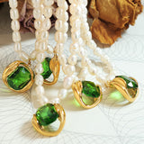 Noor - Elegant pearl necklace with green zircon pendant