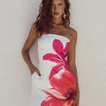 Modinzi Mini Dress White Midi / 8 (S) Floral Strapless Mini Dress – Bold Bloom Print