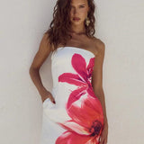 Modinzi Mini Dress White Midi / 8 (S) Floral Strapless Mini Dress – Bold Bloom Print