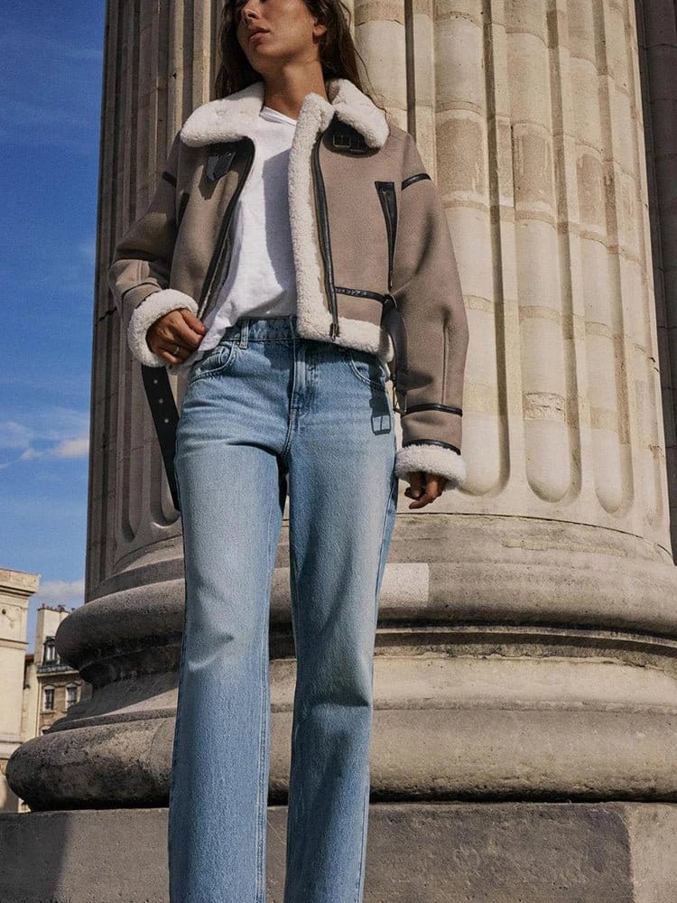 Modinzi Frey Line – Shearling Trim Aviator Jacket