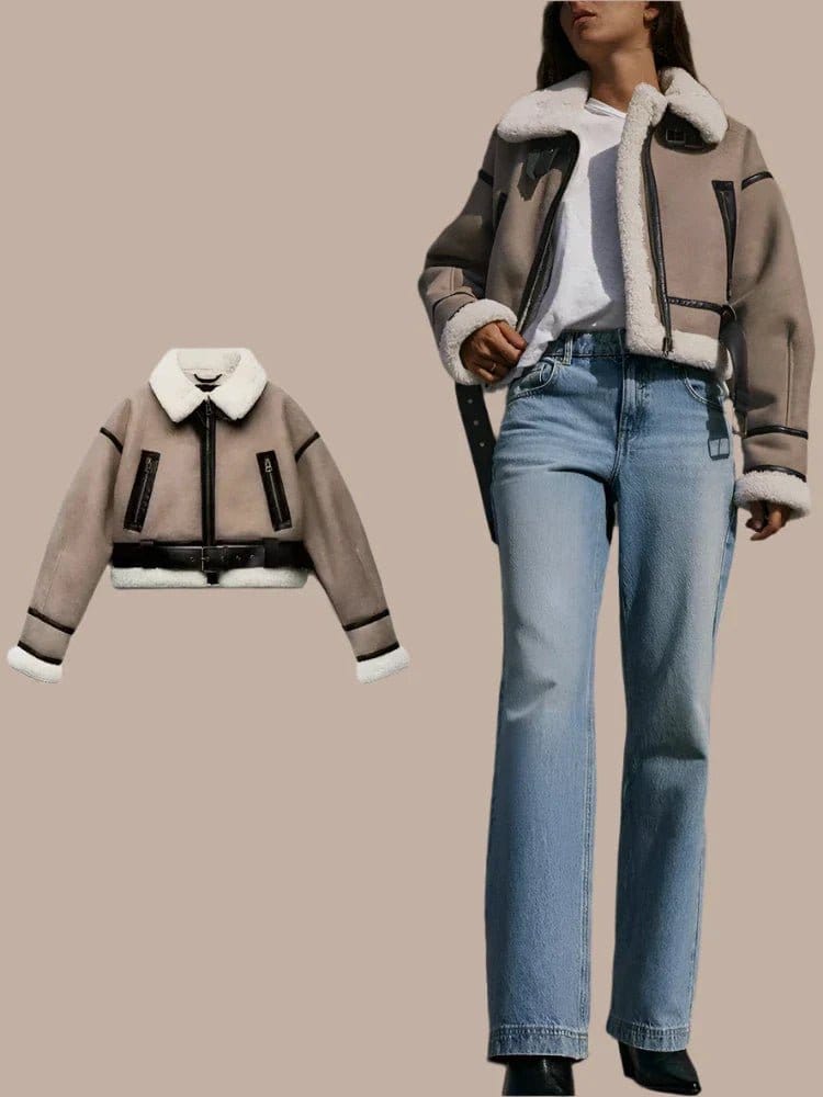Modinzi Frey Line – Shearling Trim Aviator Jacket