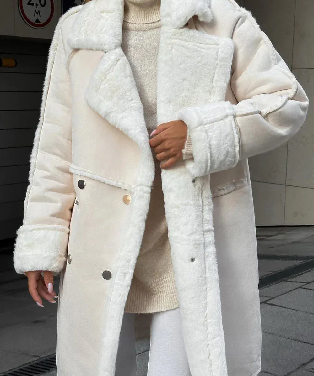 Modinzi Beige / 6 Frost Luxe – Shearling Trench Coat