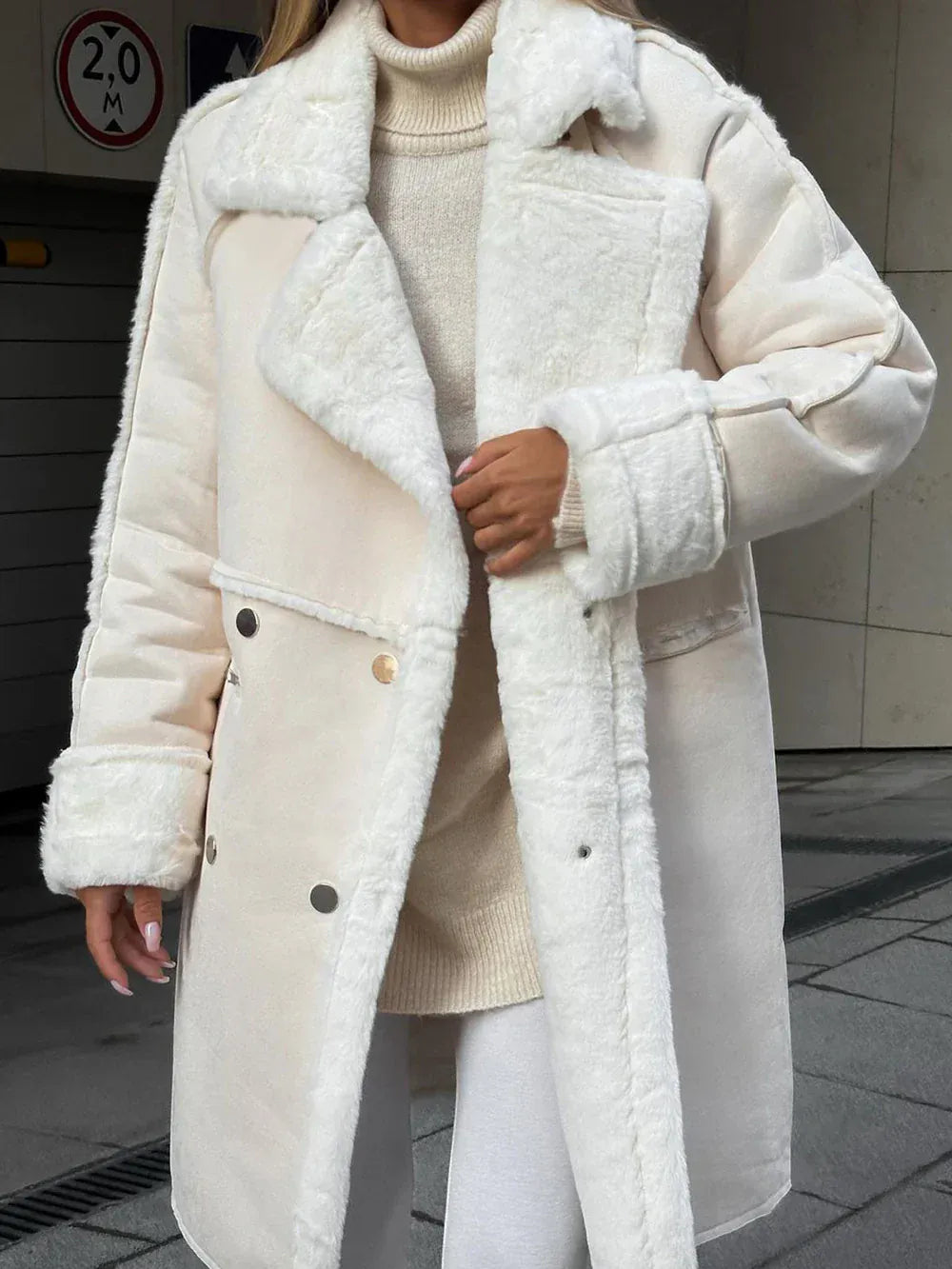 Modinzi Beige / 6 Frost Luxe – Shearling Trench Coat