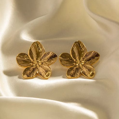 Modinzi earings Gold Gold Floral Statement Earrings – Textured Petal Studs