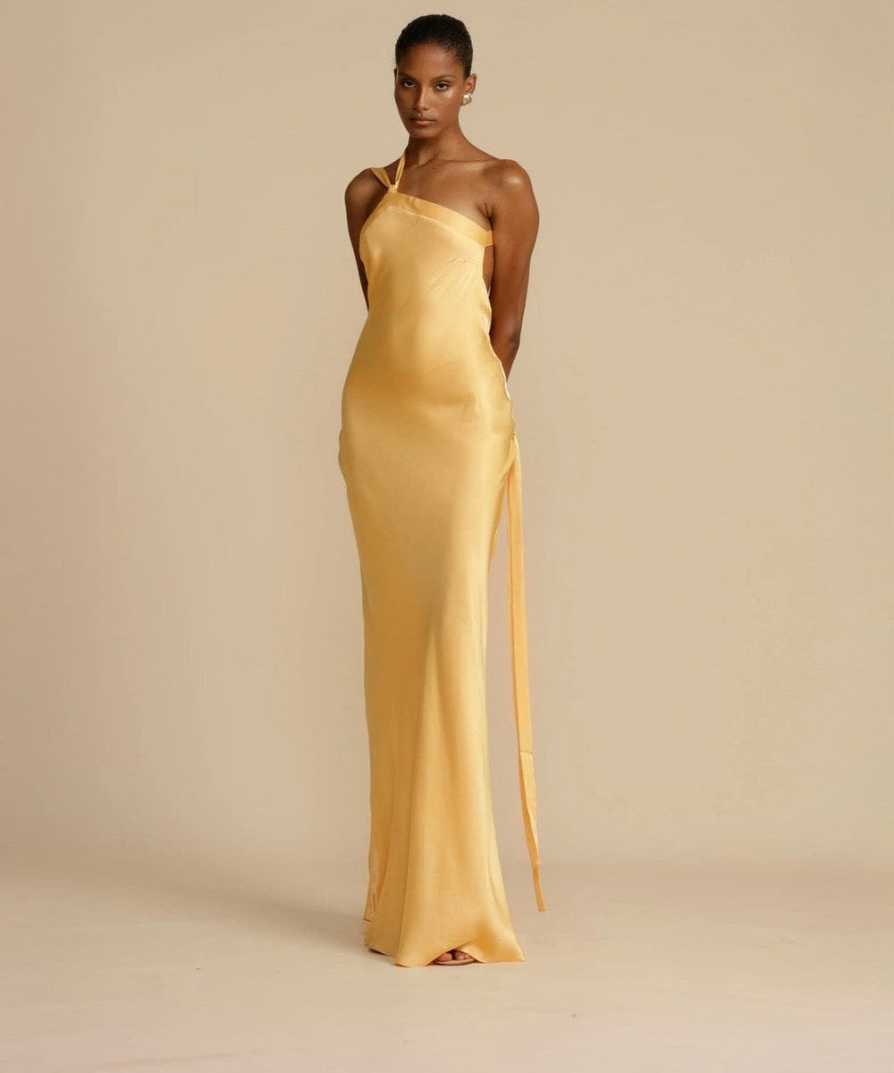 Modinzi Golden Yellow / 6 Golden Hour – Backless Tie Maxi Dress