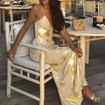 Modinzi Maxi dress Golden Hour Satin Maxi Dress – Backless Metallic Slip Gown
