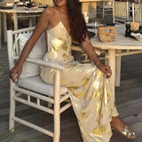 Modinzi Maxi dress Golden Hour Satin Maxi Dress – Backless Metallic Slip Gown