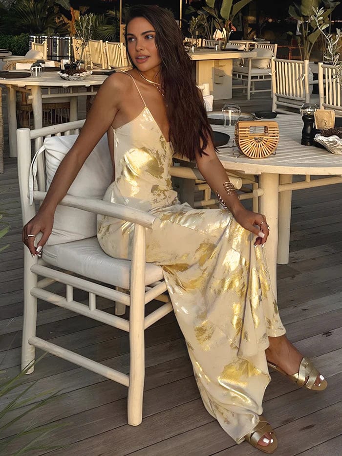 Modinzi Maxi dress Golden Hour Satin Maxi Dress – Backless Metallic Slip Gown