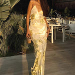 Modinzi Maxi dress Golden Hour Satin Maxi Dress – Backless Metallic Slip Gown