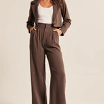 Modinzi chocolate brown / 6 (XS) Harbour Fold – Pleated Wide-Leg Trouser