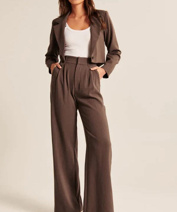 Modinzi chocolate brown / 6 (XS) Harbour Fold – Pleated Wide-Leg Trouser