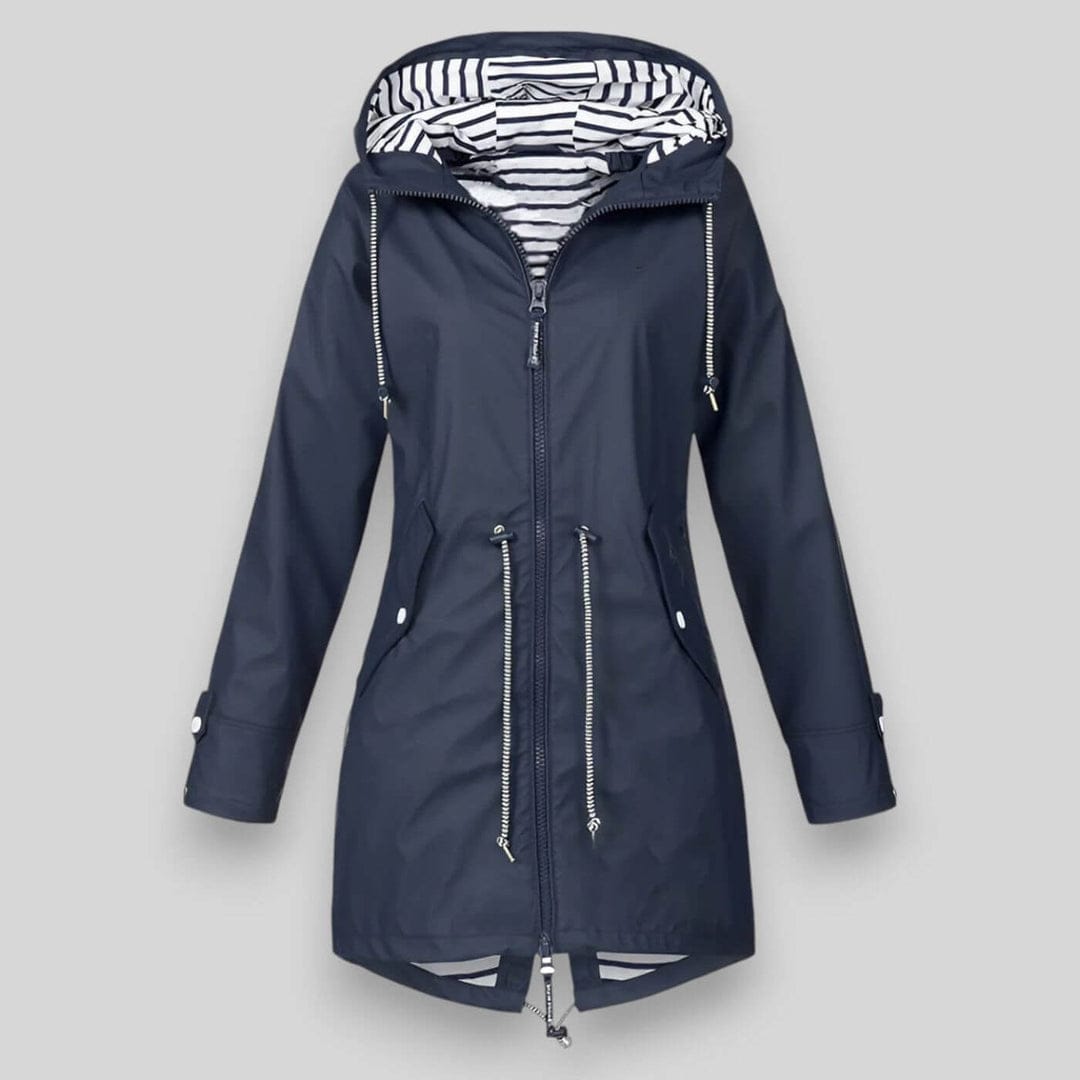 Modinzi Navy / 6 (XS) Harbour Line – Drawcord Hooded Rain Jacket