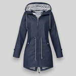 Modinzi Navy / 6 (XS) Harbour Line – Drawcord Hooded Rain Jacket