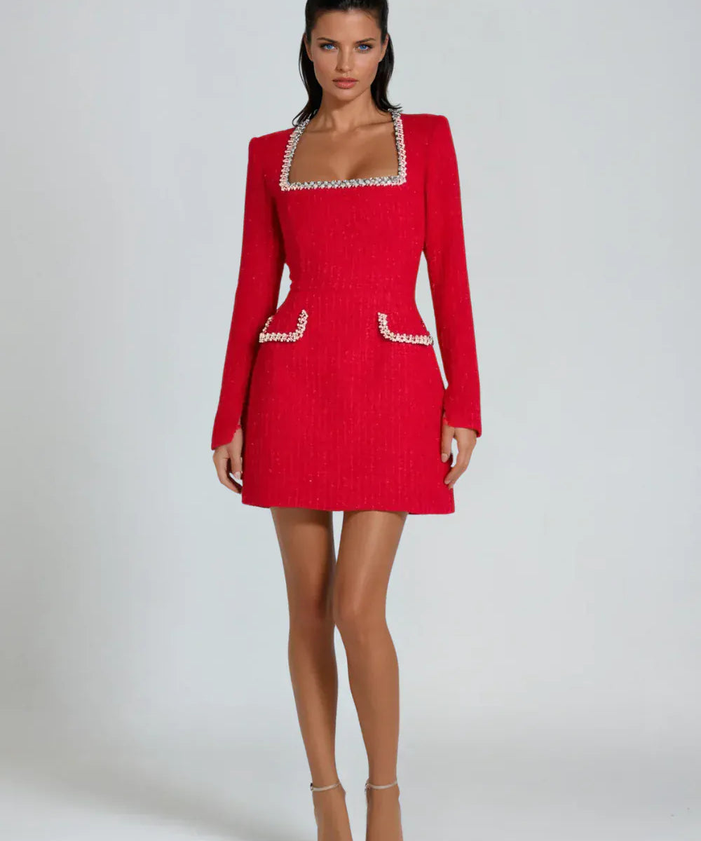 Modinzi dark pink / 6 (XS) Ivonne Pearl – Tweed Mini Dress