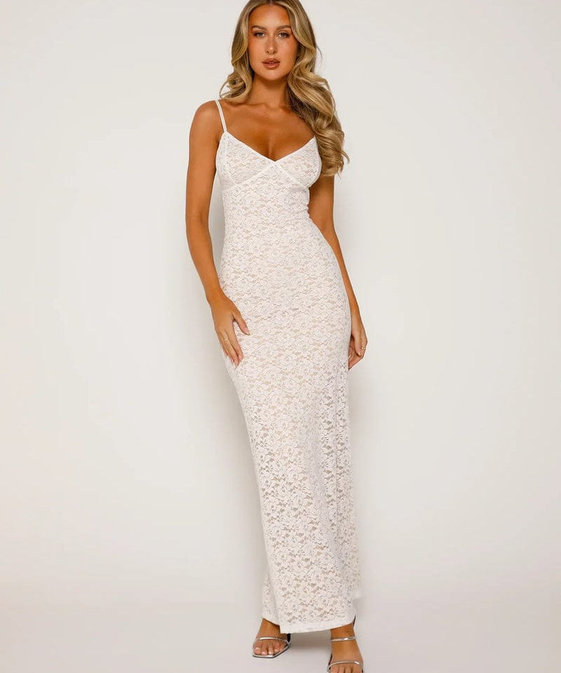Modinzi White / 6 Ivory Elegance – Lace Column Dress