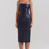 Onyx Edge – Lace-Up Midi Dress