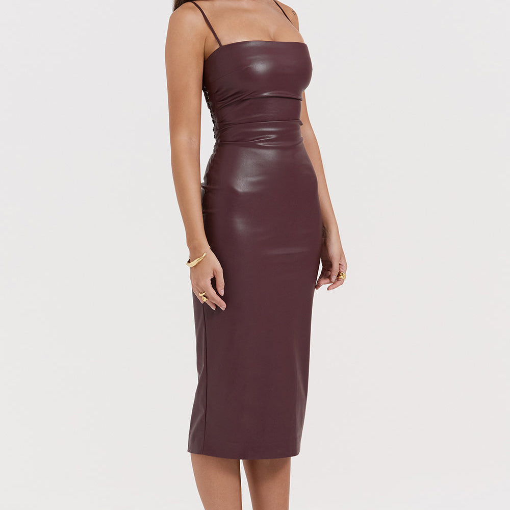 Onyx Edge – Lace-Up Midi Dress