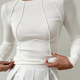 Modinzi White / 6 (XS) Linea Form – Sculpted Seam Long Sleeve Top