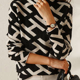 Sena Geometric – Modern Mock Neck Sweater