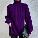 Modinzi Purple / 8 (S) Loren Muse – Chunky Rib Turtleneck Sweater