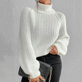 Modinzi White / 8 (S) Loren Muse – Chunky Rib Turtleneck Sweater
