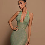 Modinzi Maxi dress Green / 6 (XS) Luna’s Enchanted Emerald Gown – Shimmering Halter Neck Sequin Maxi Dress