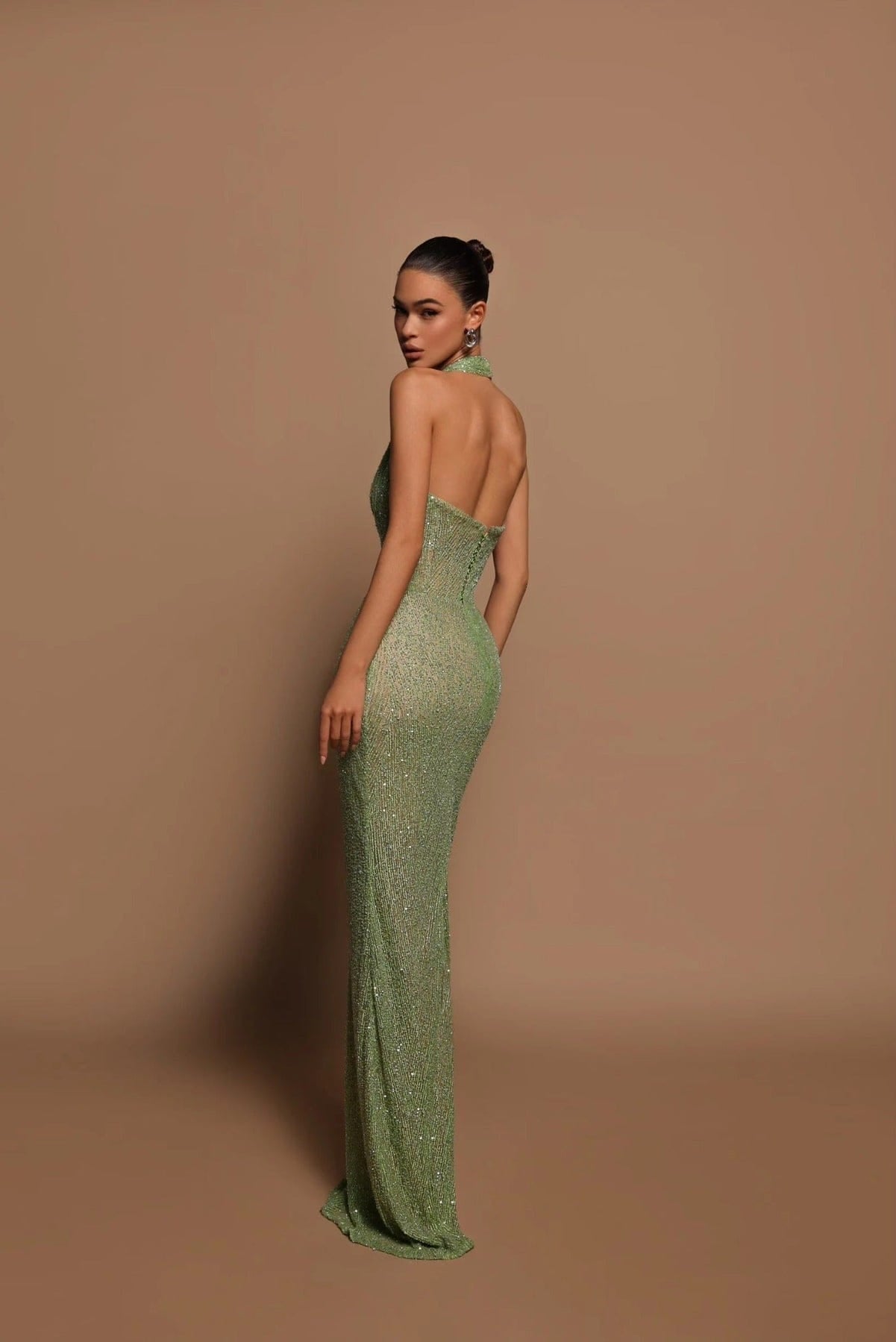 Modinzi Maxi dress Luna’s Enchanted Emerald Gown – Shimmering Halter Neck Sequin Maxi Dress