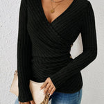 Modinzi black / 6 (XS) Lyra Drape – Textured Wrap Knit Top