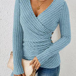 Modinzi Blue / 6 (XS) Lyra Drape – Textured Wrap Knit Top