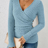 Modinzi Blue / 6 (XS) Lyra Drape – Textured Wrap Knit Top