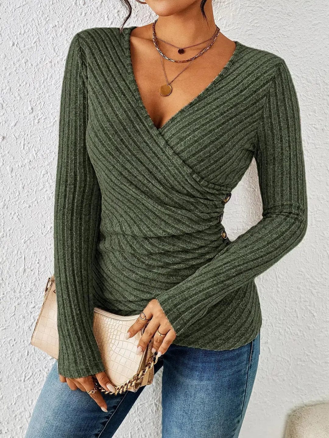 Modinzi Green / 6 (XS) Lyra Drape – Textured Wrap Knit Top
