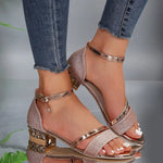 Modinzi Rose gold / 4 Lyra Gem – Metallic Block Heel Sandal