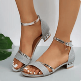 Modinzi Silver / 4 Lyra Gem – Metallic Block Heel Sandal