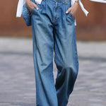 Modinzi Blue / 6 (XS) Mara Drape – Pleated Wide-Leg Jeans