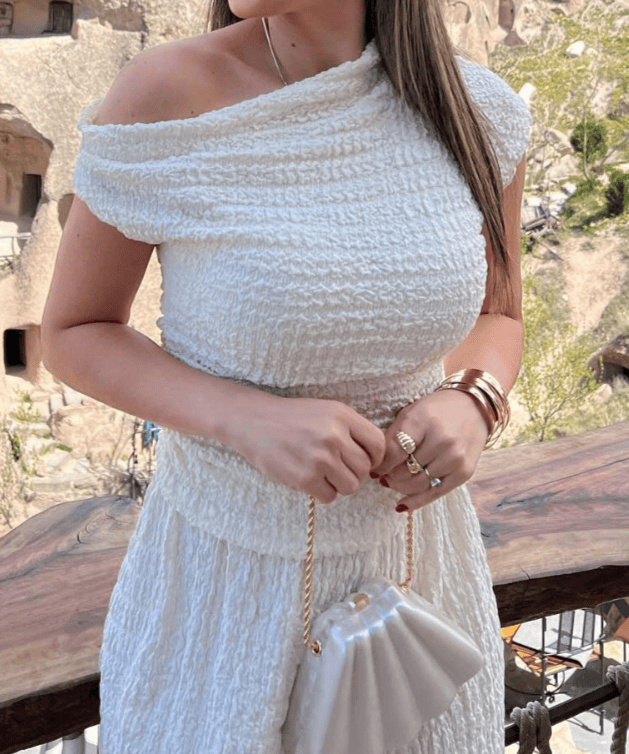 Modinzi Beige / 6 (XS) Marais Fold – Draped One Shoulder Set