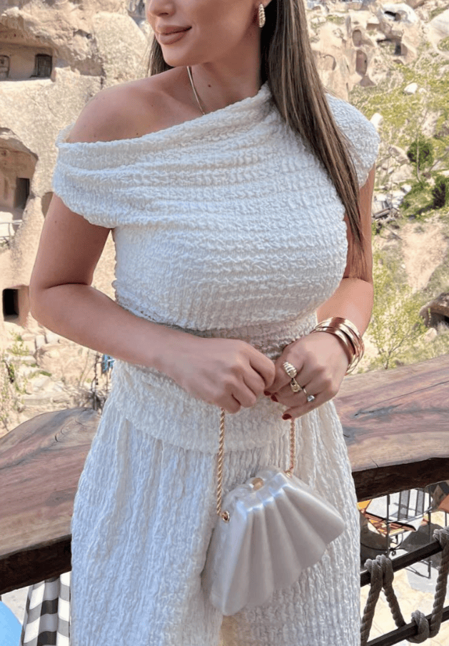 Modinzi Beige / 6 (XS) Marais Fold – Draped One Shoulder Set