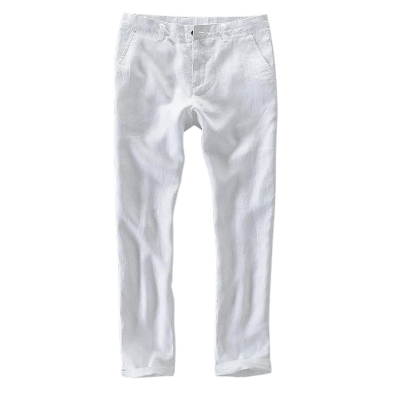 Modinzi Mens Trousers White / 32 Men’s Casual Linen Blend Trousers – Lightweight Straight-Leg Summer Pants